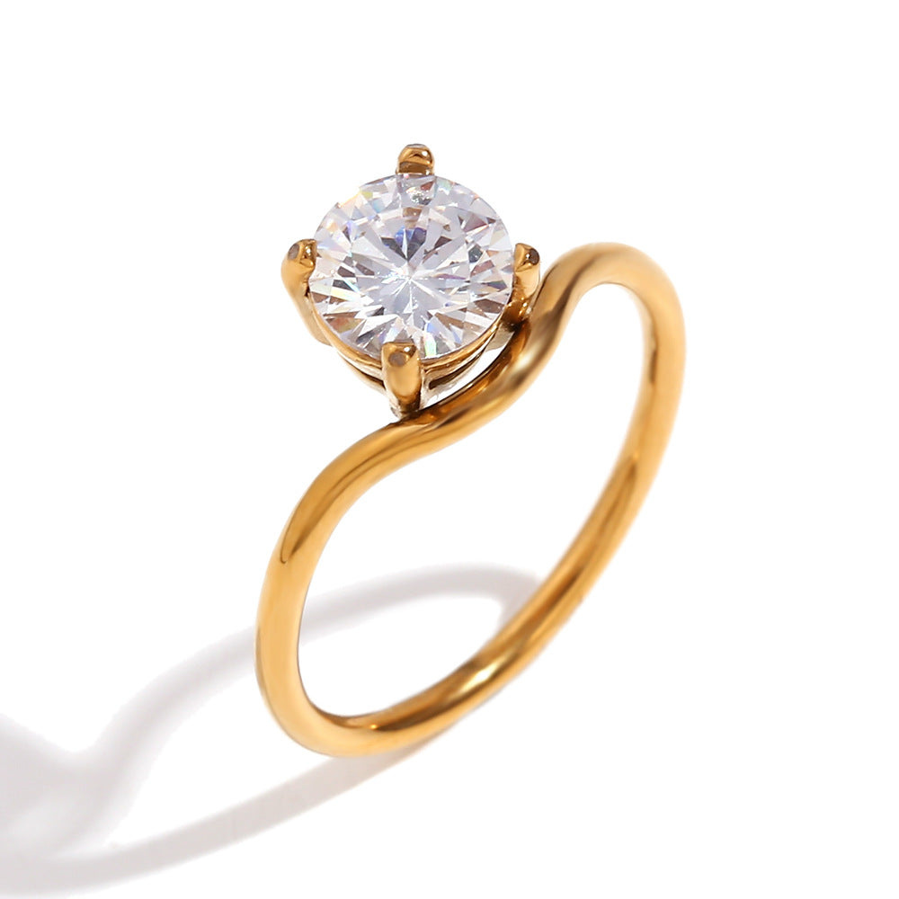 18K Gold-Plated Round Wavy Zircon Ring