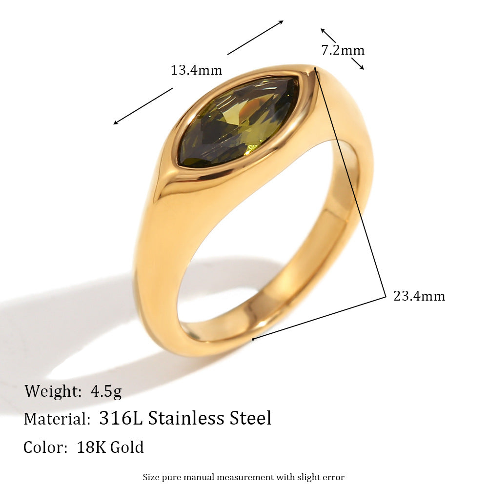 STUD 18K gold-plated amber gemstone ring with smooth finish