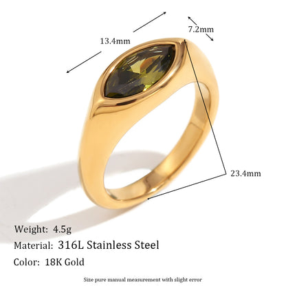 STUD olive green marquise gemstone ring with gold plating