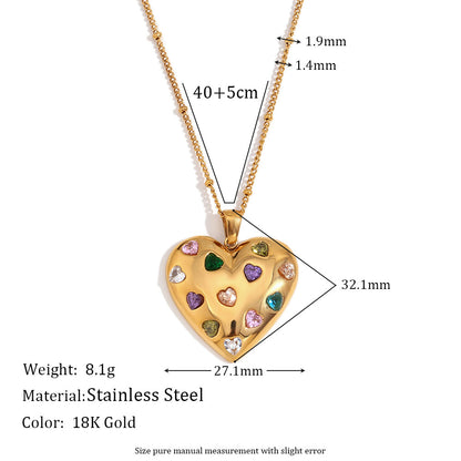 Size Details of Heart pendant beaded necklace with multicolor zircon – 18K gold plated by STUD-Shop Till You Drop