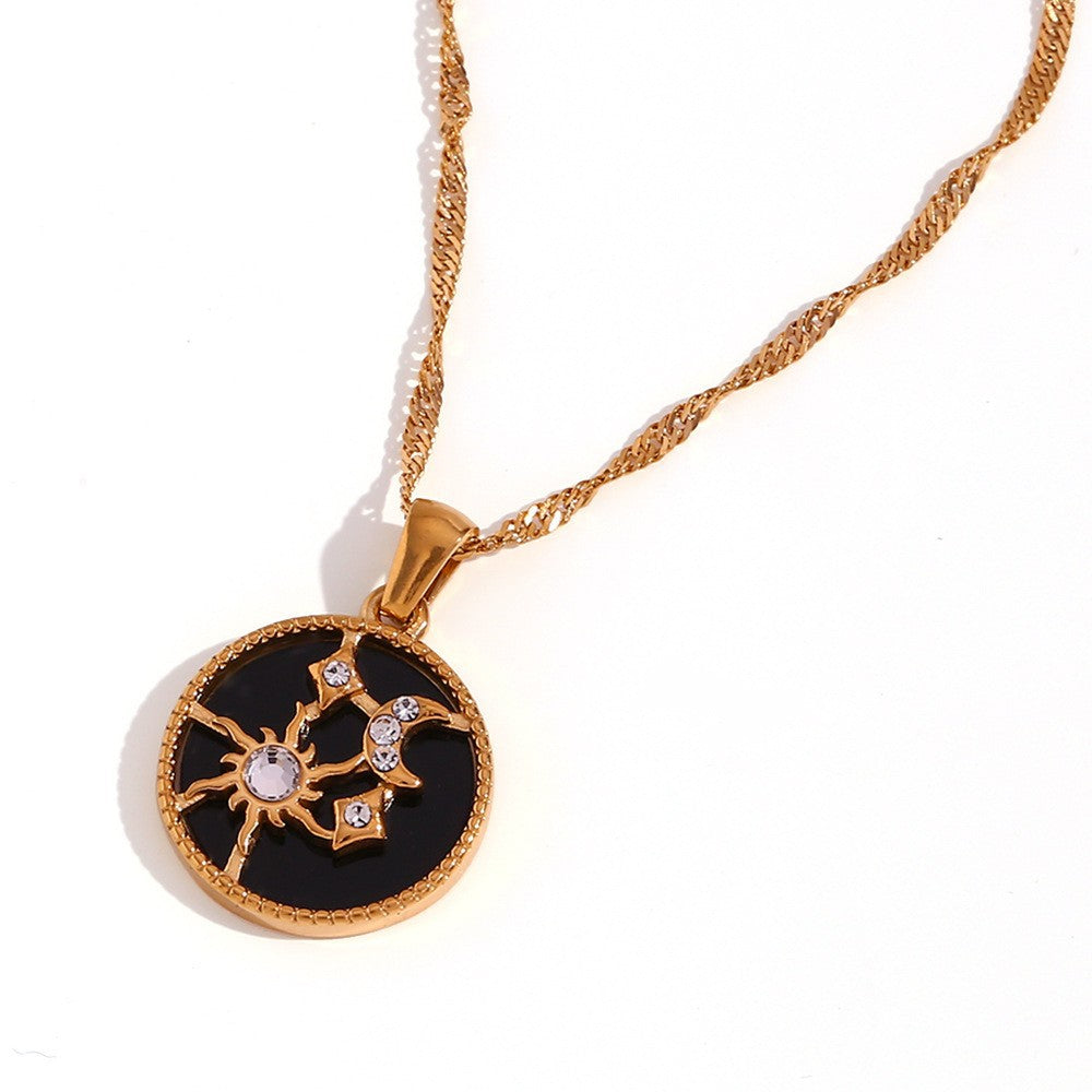 Retro-Chic 18K Gold Plated Sun, Star, Heart Black Necklace