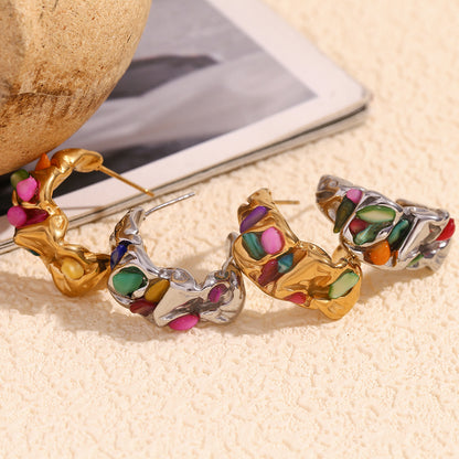 Moonlit Ruffle Stone Gold Earrings