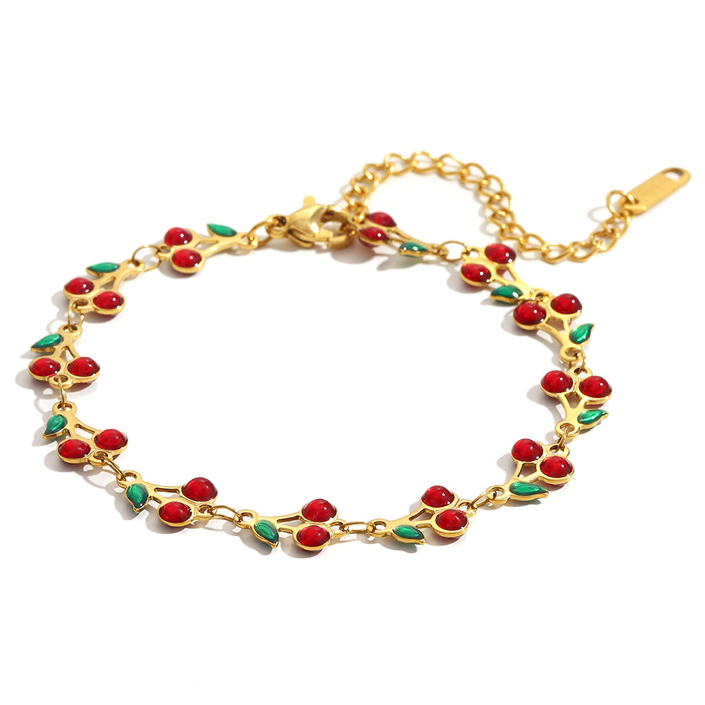 18K Gold Cherry Enamel Bracelet | Playful & Trendy