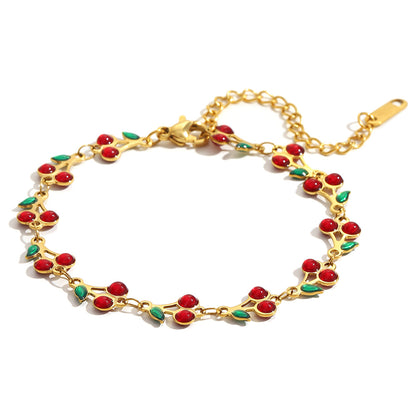18K Gold Cherry Enamel Bracelet/Anklet | Playful & Trendy