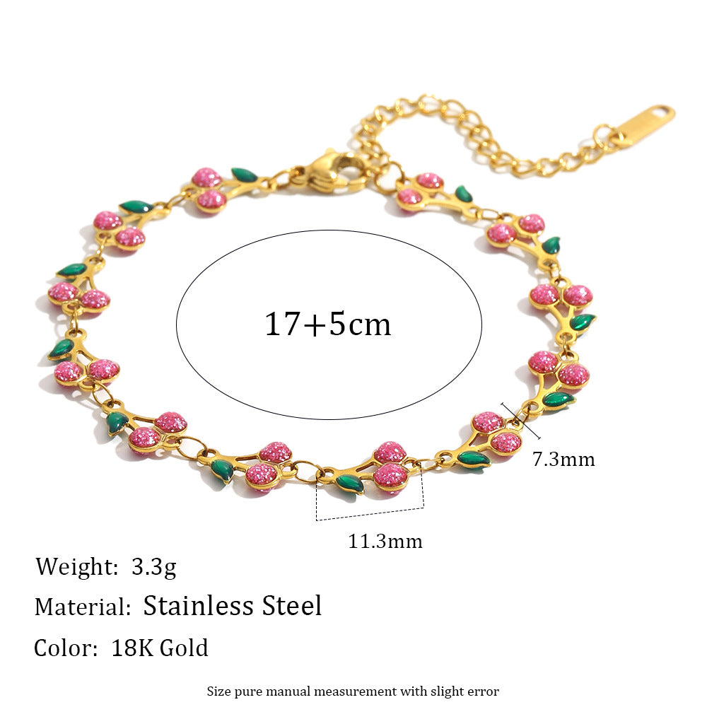 18K Gold Cherry Enamel Bracelet | Playful & Trendy