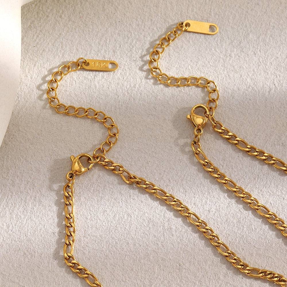 3mm gold Figaro chain necklace with 18K plating in two sizes