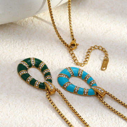 18K gold-plated stainless steel red enamel teardrop pendant necklace for women