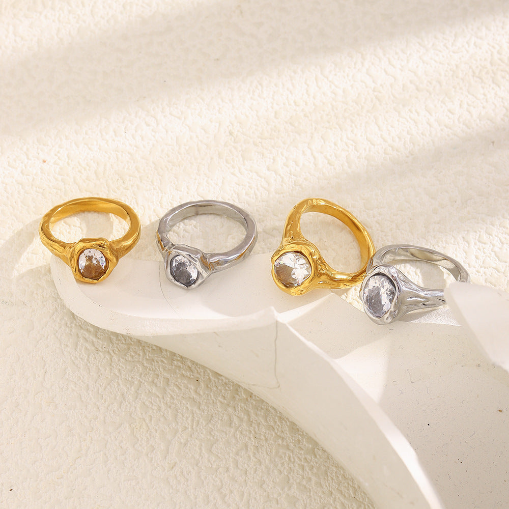 Silver zircon statement ring with textured molten design – STUD Jewelry