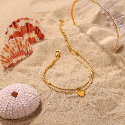 Heart Pendant Double Layer Anklet