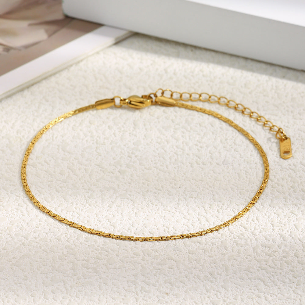 STUD 18K gold-plated twist chain anklet, minimalist waterproof foot jewelry