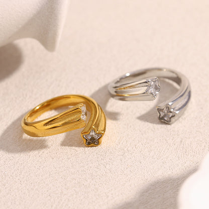 Clear stone and star ring detail