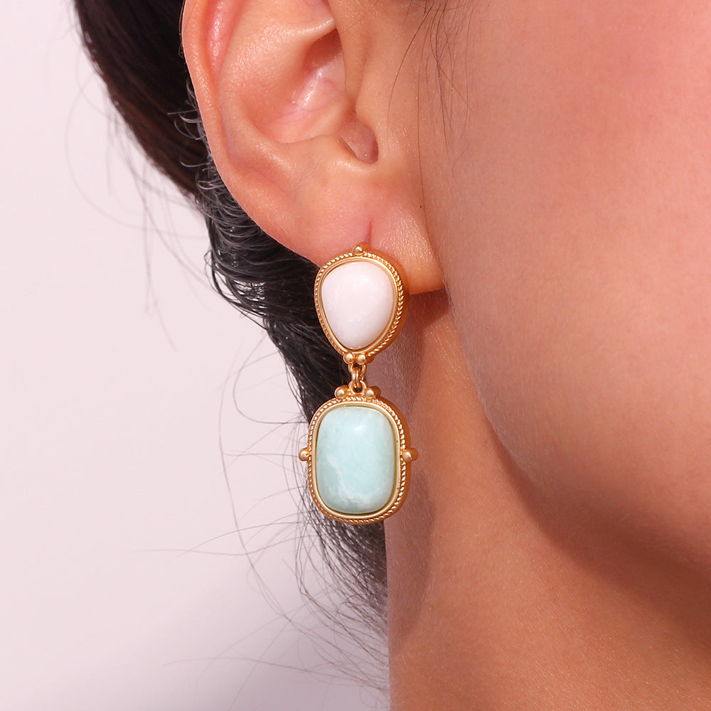 Elegant French Design Natural Amazonite 18K Gold-Plated