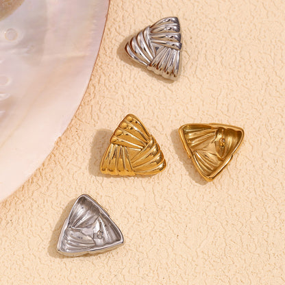Bold 18K gold plated triangle stud earrings with sculpted wrap design – STUD