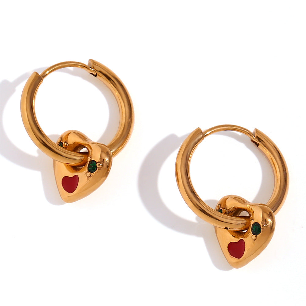 Cherry-Heart Hoop Earrings in 18K Gold