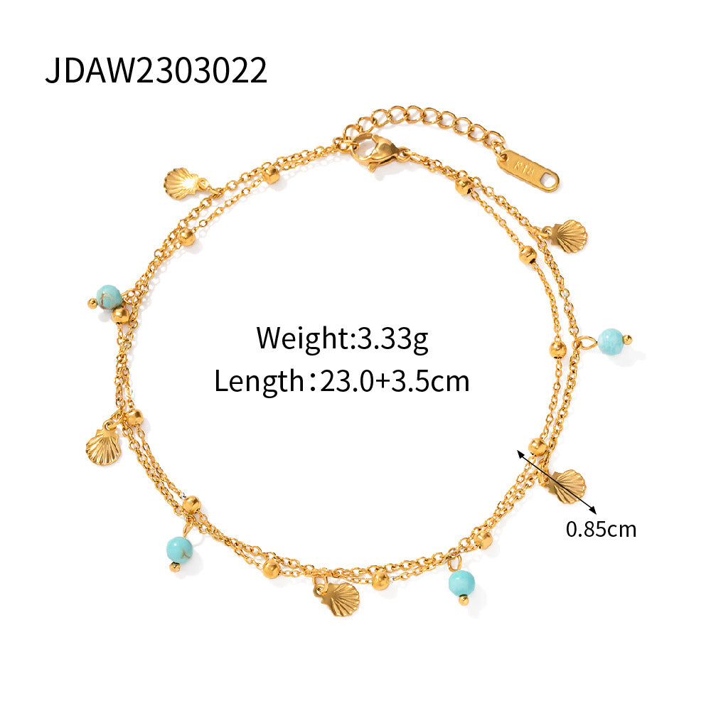 Turquoise & Shell Tassel Anklet