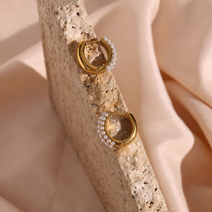 Minimalist Baroque Pearl Hoop Earrings | 18K Gold-Plated Stainless Steel