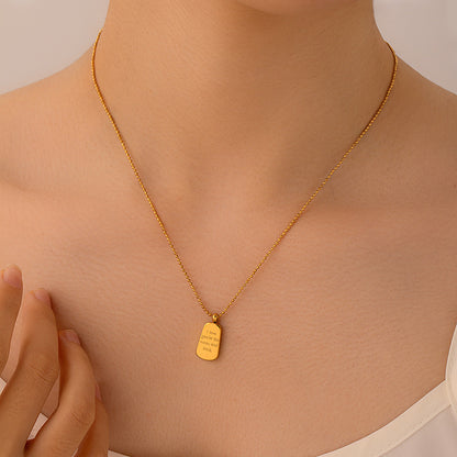 Gold engraved message pendant necklace