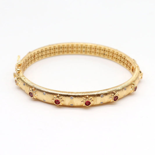 18K gold plated open bangle with maroon gemstone inlay – waterproof & traditional design by STUD