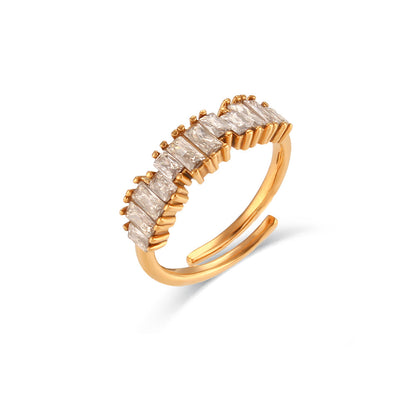 Irregular Zircon Gold Open Ring – Adjustable & Luxe | STUD