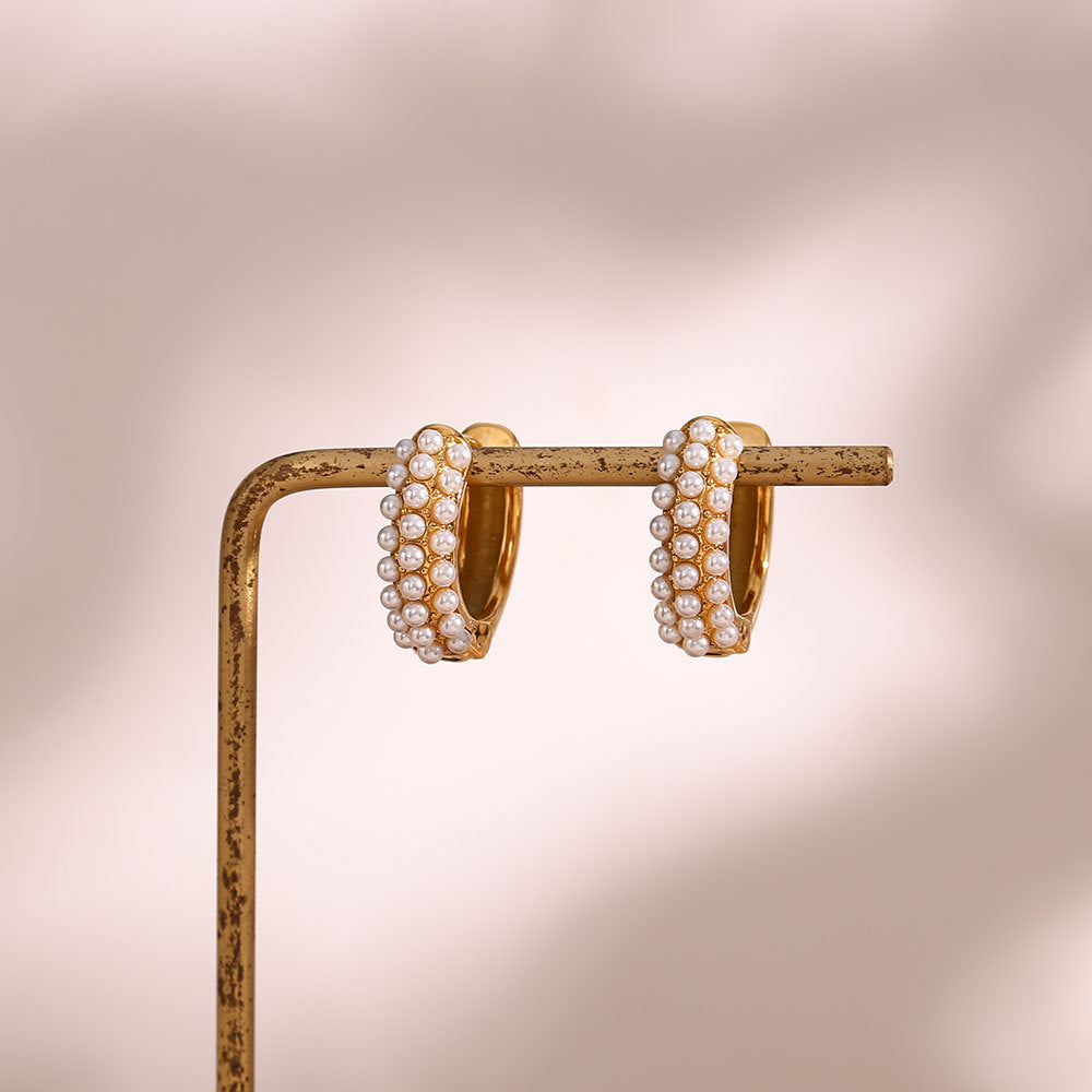 Minimalist Baroque Pearl Hoop Earrings | 18K Gold-Plated Stainless Steel