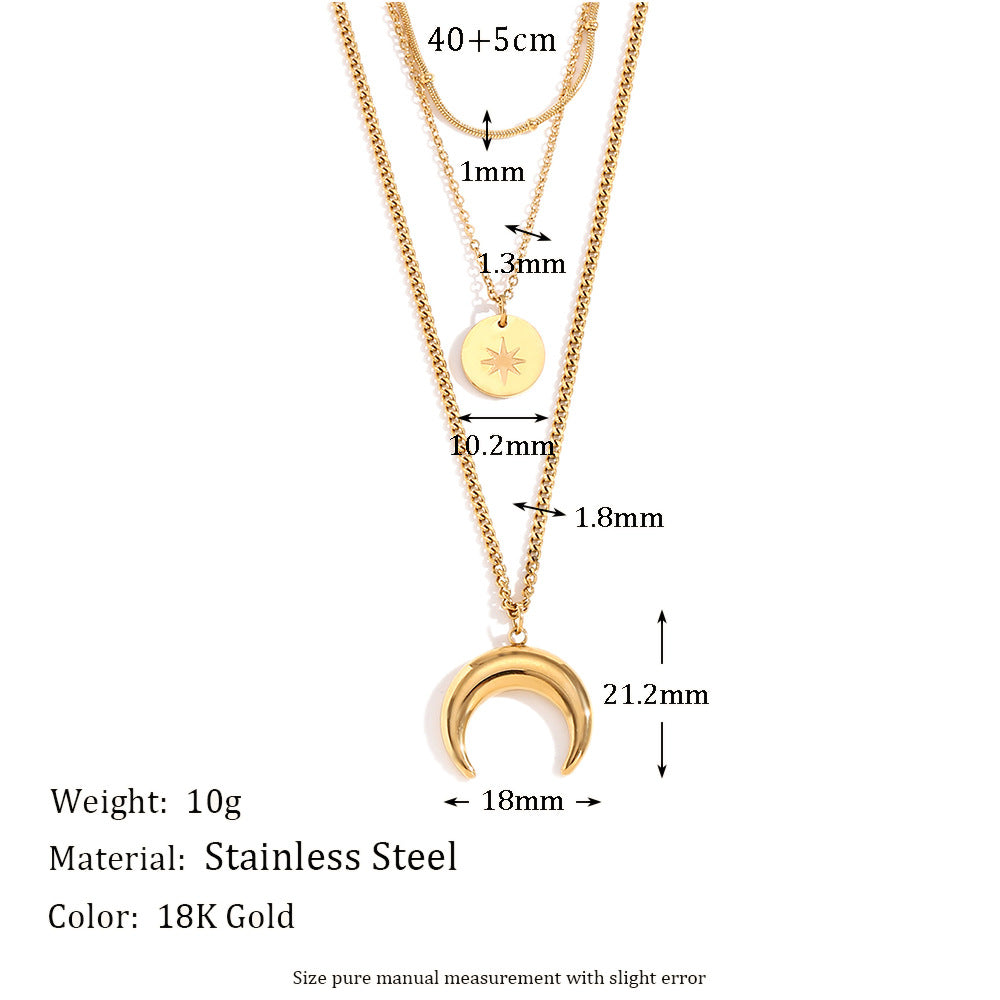 Retro 18K Gold Moon & Star Charm Necklace