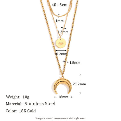 Size Details of Layered moon and star charm necklace – 18K gold plated, waterproof & cosmic design by STUD-Shop Till You Drop
