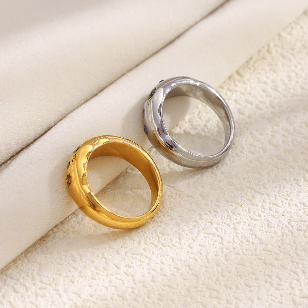 Silver multicolor geometric zircon ring by STUD – 18K white gold plated, modern chunky design