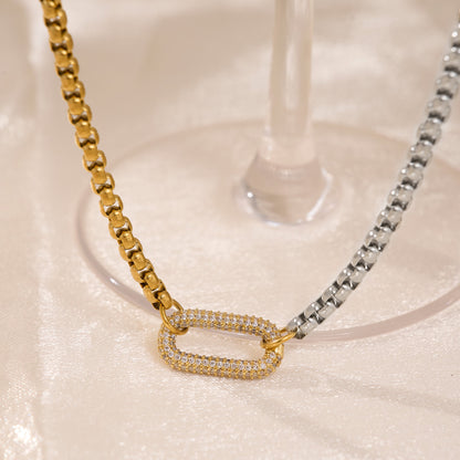 Close View of 18K gold-plated titanium steel two-tone pendant necklace – bold, minimalist, waterproof