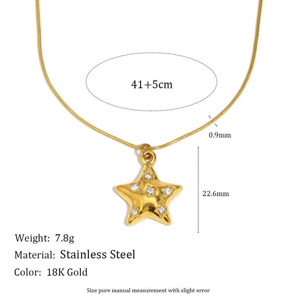 Silver stainless steel star pendant necklace with clear zircon crystals – STUD