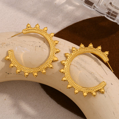 Top View of Boho wheat texture C hoop earrings – 18K gold-plated, waterproof, anti-tarnish jewelry by STUD (Shop Till You Drop)