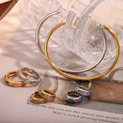 Open bangle bracelet with star, round, and teardrop zirconia – waterproof and elegant – STUD