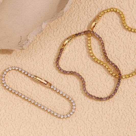 Minimalist Gold Plated Tennis Bracelet - Pink Stone
