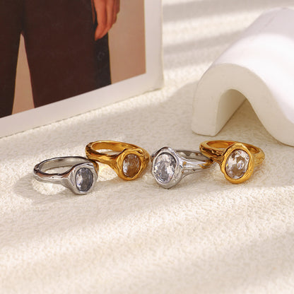 Silver zircon statement ring with textured molten design – STUD Jewelry