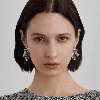 Side view of Twisted Leaf Stud Earrings