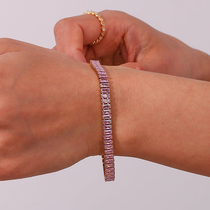 Model Wearing 18K gold plated pink emerald zircon bracelet – STUD-Shop Till You Drop