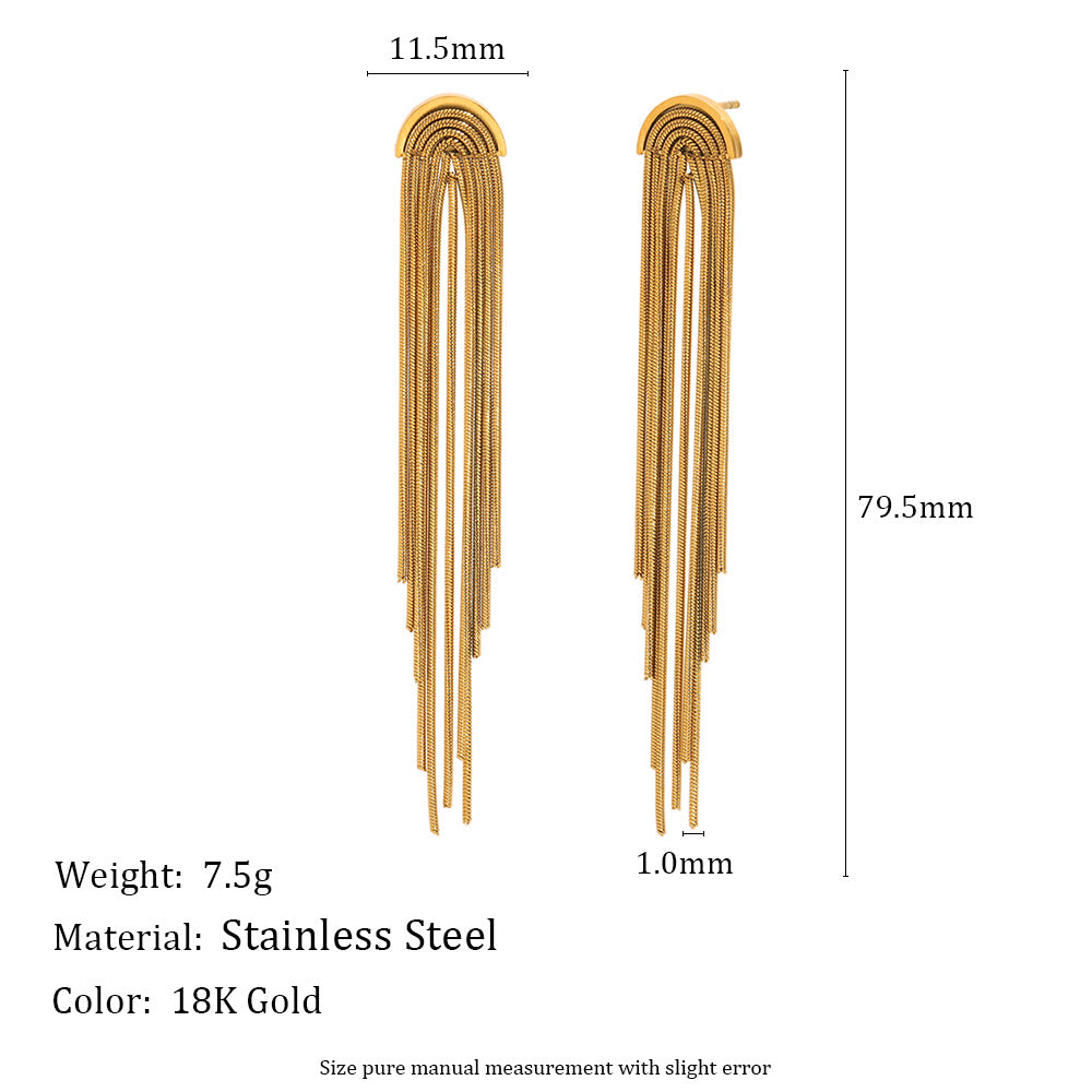 18K gold-plated stainless steel long tassel chain statement earrings