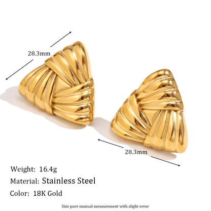 Bold 18K gold plated triangle stud earrings with sculpted wrap design – STUD