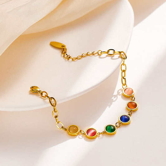 Colorful Cat Eye Bracelet | Trendy 18K Gold-Plated Chain