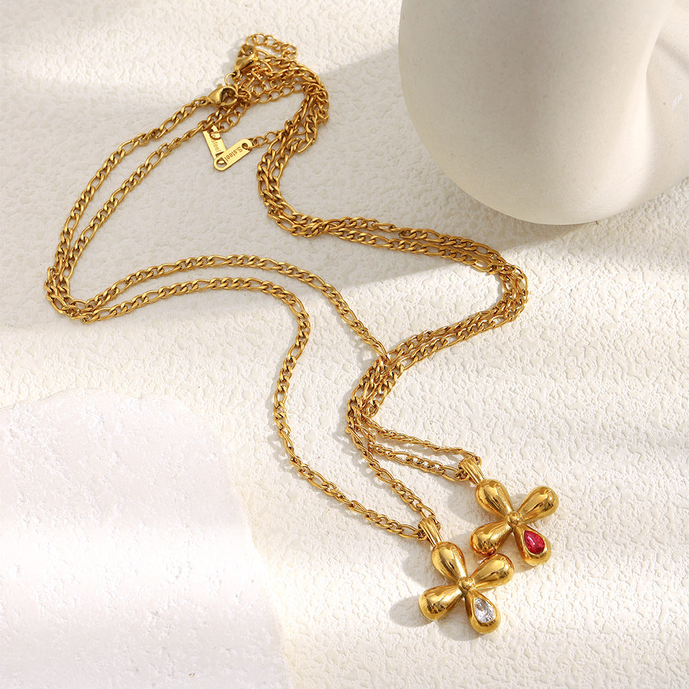 STUD Ruby Bloom Necklace – 18K gold-plated red zircon cross pendant