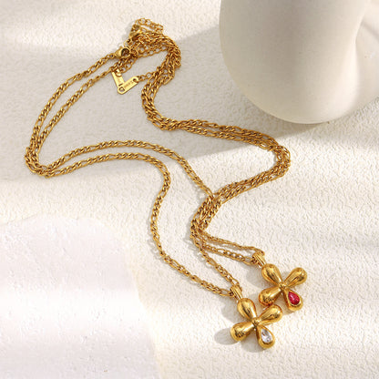 STUD Crystal Bloom Necklace – 18K gold-plated clear zircon cross pendant