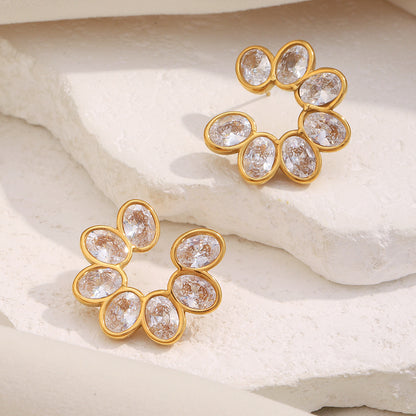 STUD 18K gold-plated flower zircon stud earrings with dainty petal design