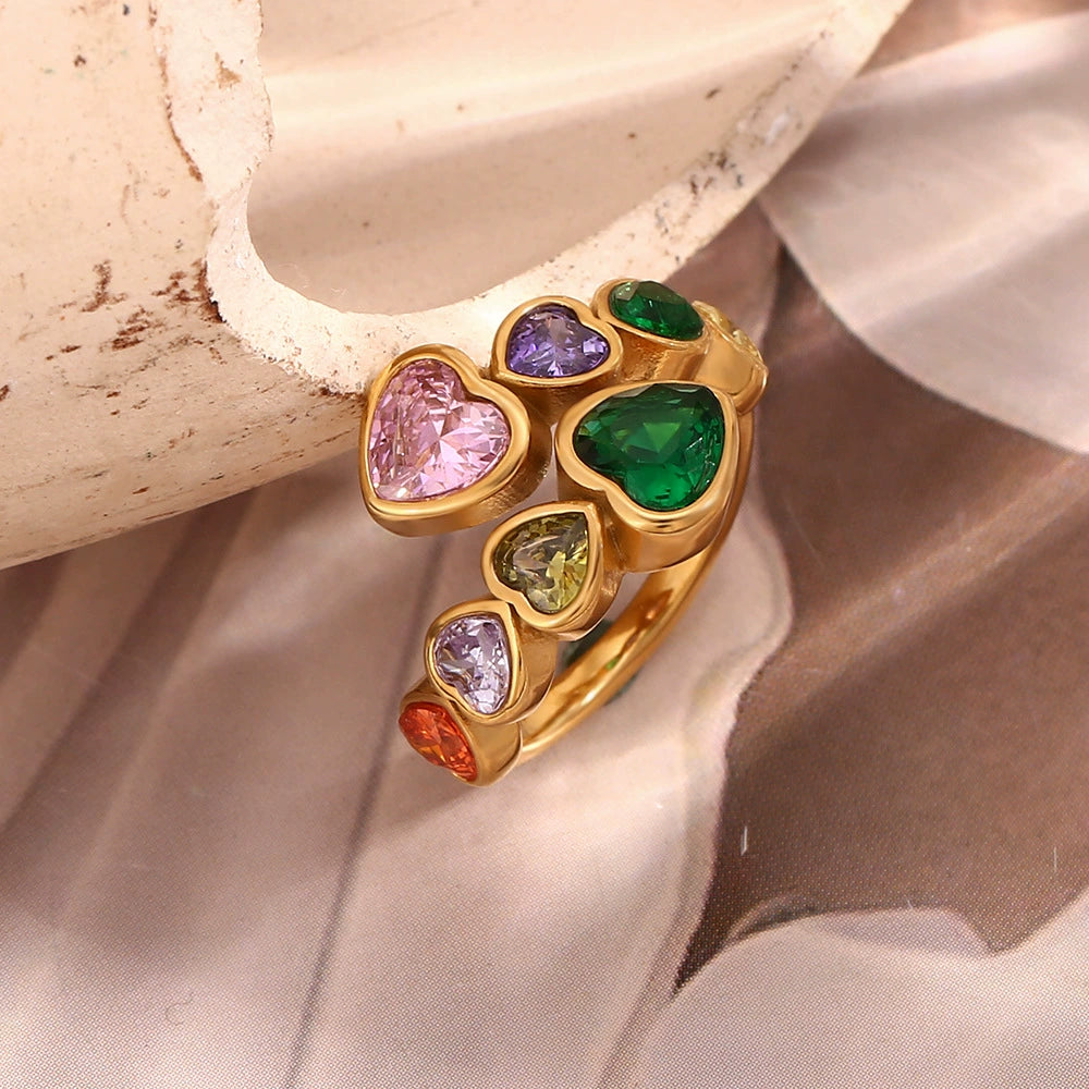 Colorful Hearts Zircon Heart Ring