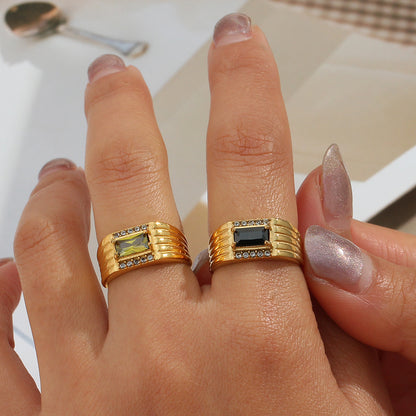 Rectangular Green Zircon Ring