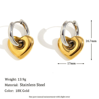 18K Gold Plated Heart and Star Mismatch Earrings – Two-Tone Stainless Steel – STUD