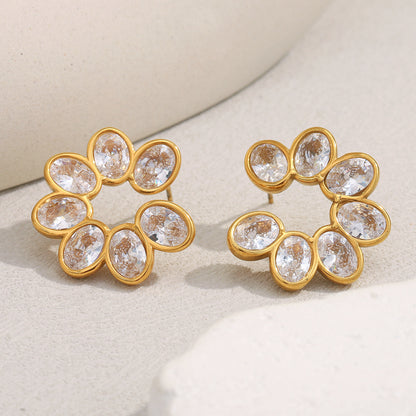 STUD 18K gold-plated flower zircon stud earrings with dainty petal design