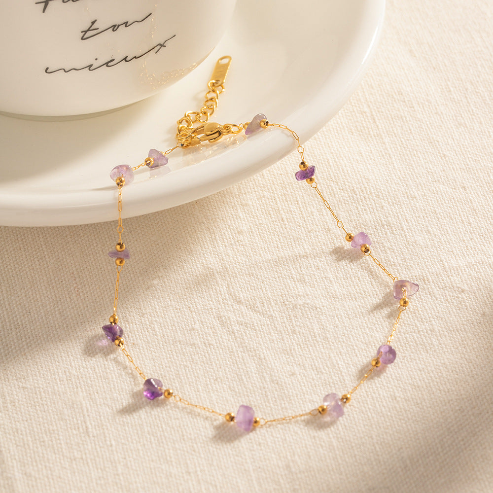 Purple Natural Stone Beaded Anklet