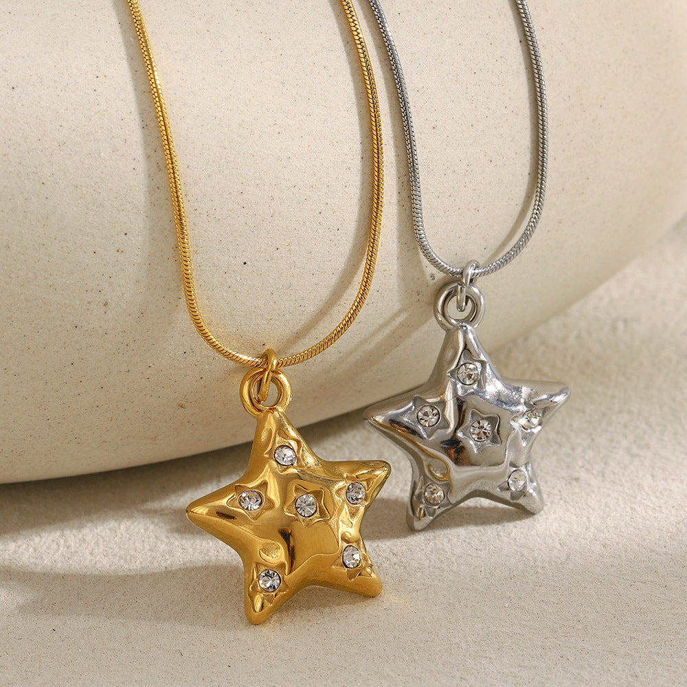 Gold 18K plated star pendant necklace with zircon crystal accents on snake chain – STUD