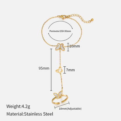 Size Details of 18K gold plated butterfly hand chain with white shell inlay – elegant and waterproof – STUD