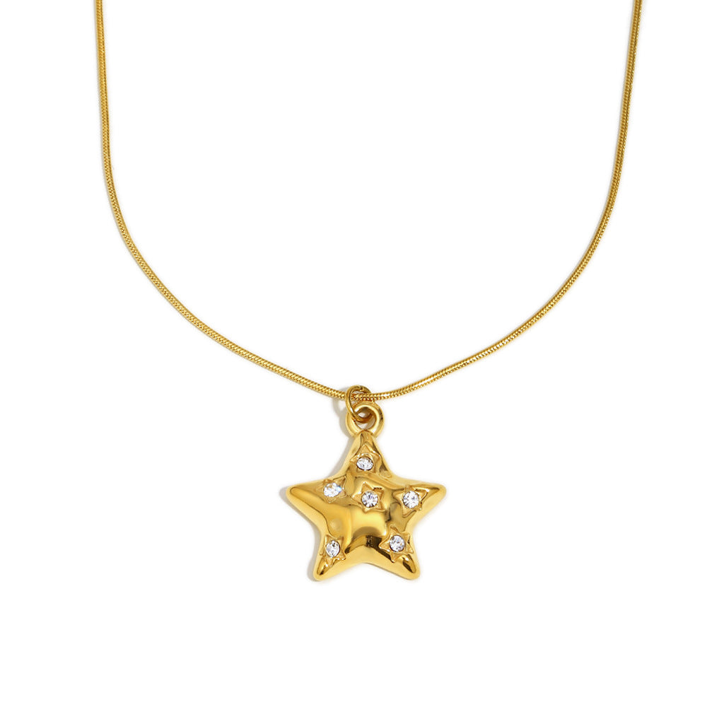 Gold 18K plated star pendant necklace with zircon crystal accents on snake chain – STUD