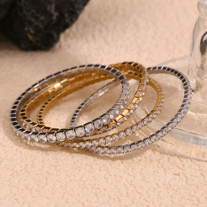 18K gold plated stretch bracelet with round-cut zircon stones – STUD